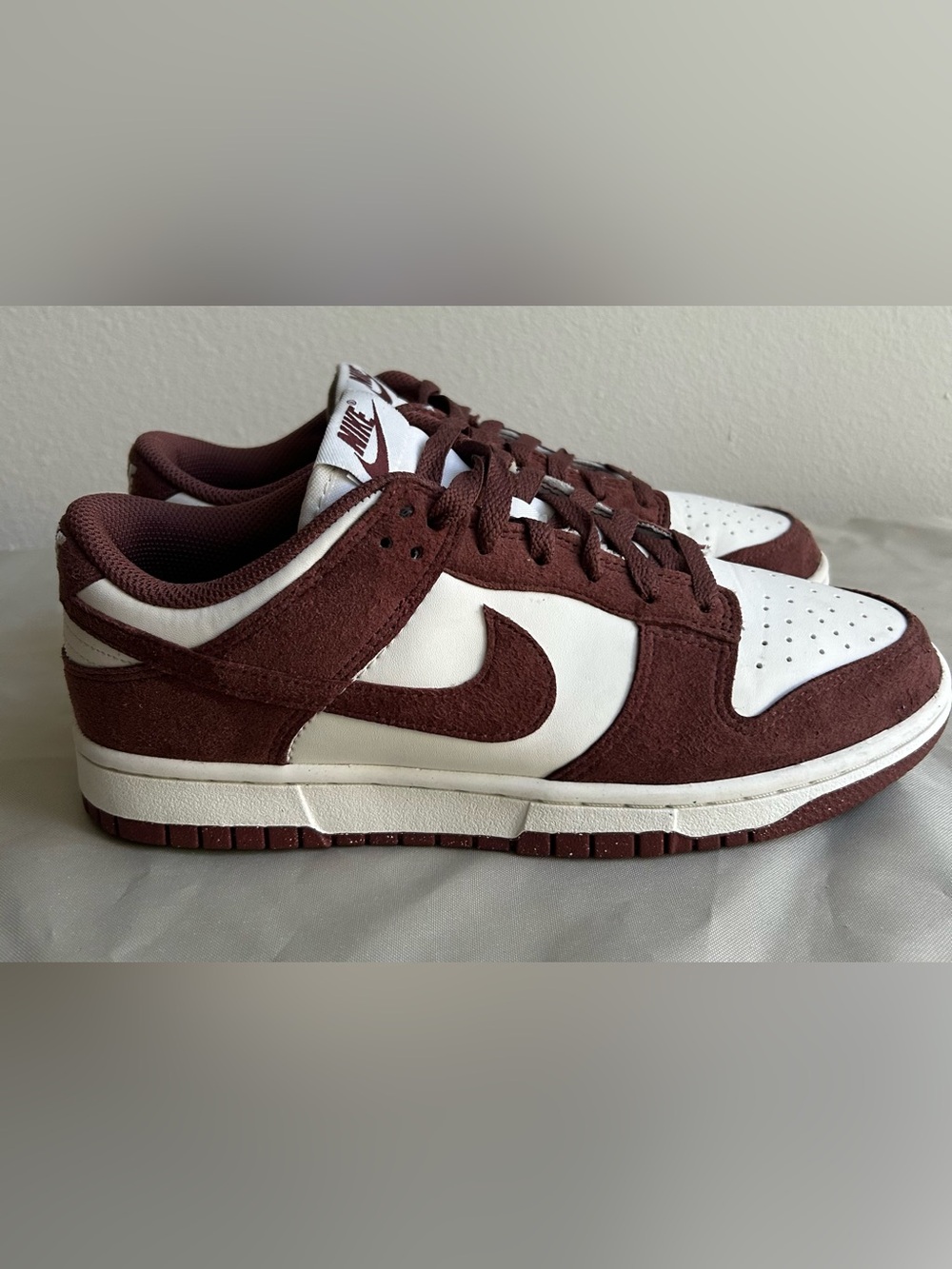 Nike Dunk Low Next Nature Burgundy Red Sepia Sail Suede Sneakers Women’s 8.5